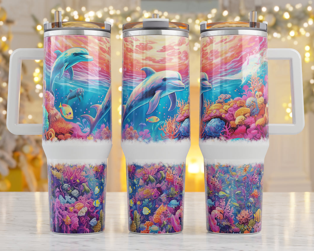 40 oz Dolphins Stainless Steel Tumbler