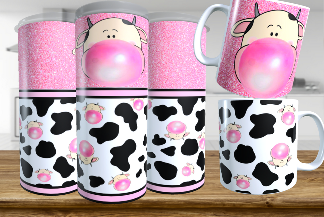 Cow Chewing Gum Pink Stainless Steel Tumbler